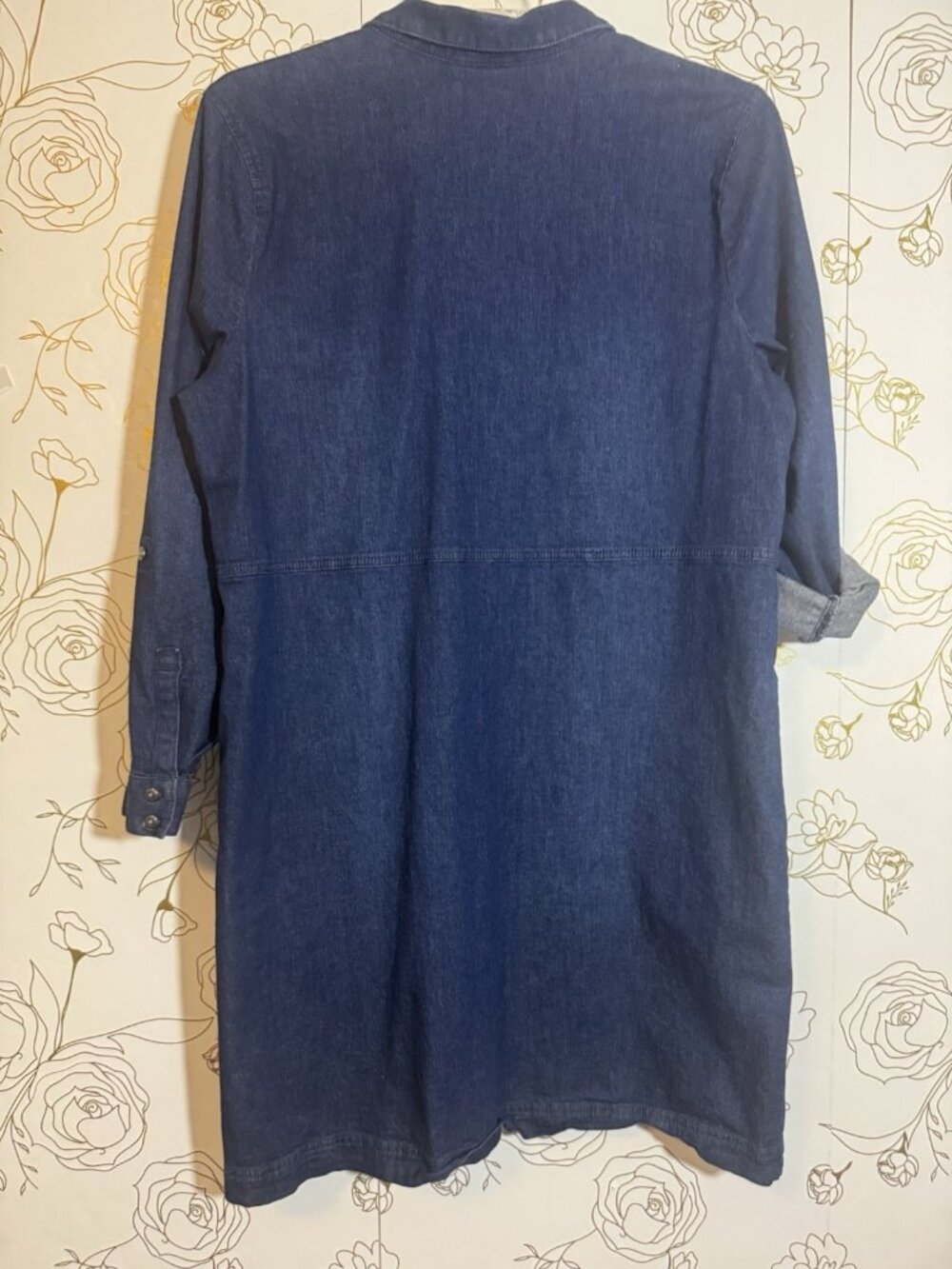 J Jill Denim Dress XL Collared Half Button Roll Tab Long Sleeve Dark Blue - Picture 7 of 8